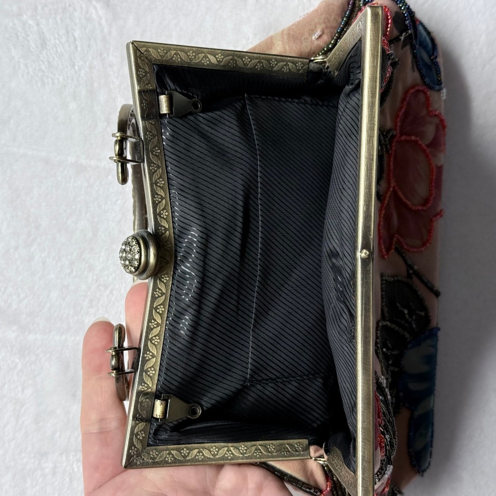 Vintage Beaded Floral Evening Clutch Purse Bag Metal Handle‎ - Picture 7 of 9
